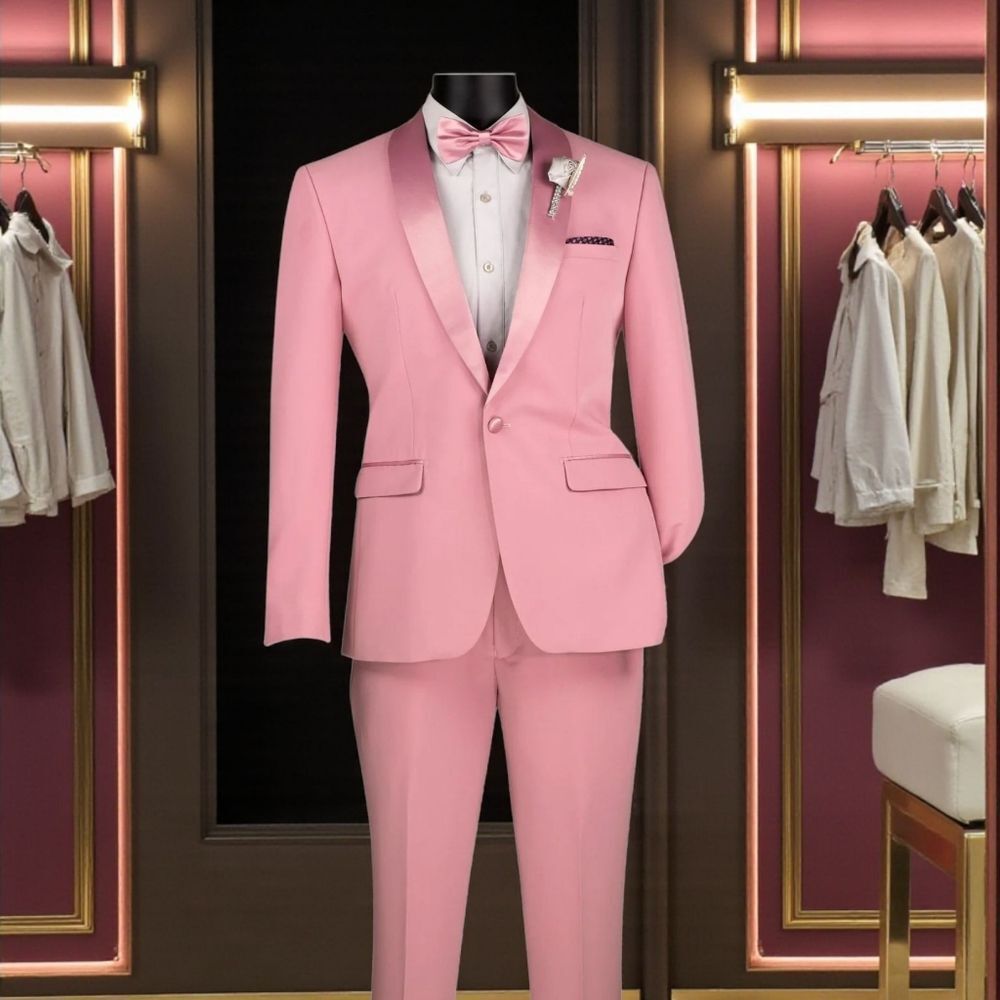 VINCI SLIMFIT 2 PIECE ONE BUTTON SHAWL COLLAR TUXEDO WITH MATCHING BOW TIE TSS-2